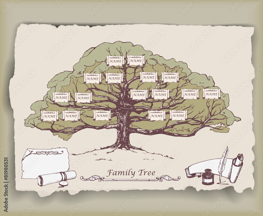 Hand-drawn family tree with decorative elements. Vector Stock Vector ...