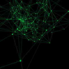 Green on black abstract background. Connecting dots with lines