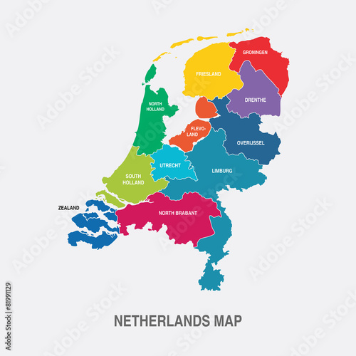Fotografía NETHERLANDS MAP colored regions flat design illustration vector