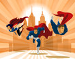 Superhero Team; Team of superheroes, flying and running in front