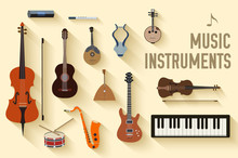 Flat Music Instruments Background Concept. Vector Illustrator
