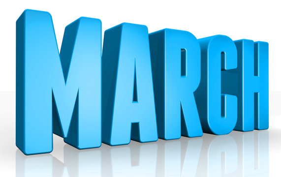 3D march text on white background