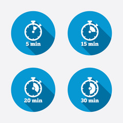 Poster - Timer icons. Five minutes stopwatch symbol.
