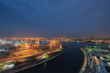 Port docks at night