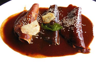 Enchiladas in mole sauce