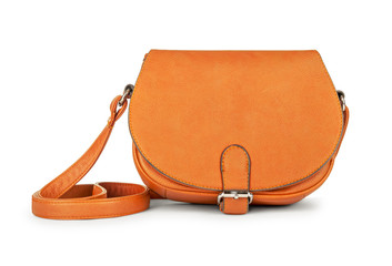 stylish youth orange leather bag isolated on white background