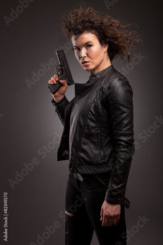 Elegant And Sexy Lady With A Gun Pistol In Hands Woman Killer - Buy 