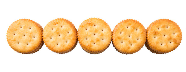 Round salted cracker over white background