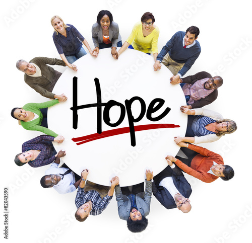 Fotografie, Obraz Group of People Holding Hands Around Hope Concept