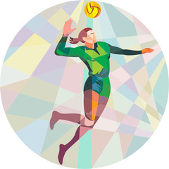 Wall Mural - Volleyball Player Spiking Ball Jumping Low Polygon