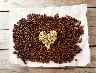  Coffee beans on crumpled parchment