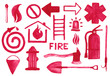 Firefighting icons set. Watercolor signs on the white background