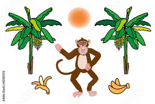 サルとバナナの木のイラスト２０１6年の干支の猿の年賀状素材 Buy This Stock Illustration And Explore Similar Illustrations At Adobe Stock Adobe Stock