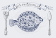 Fish restaurant banner with flatfish