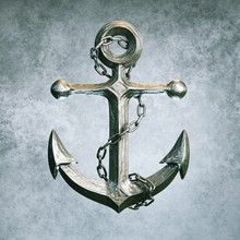 Highly Detailed Metallic Anchor On Grey Background