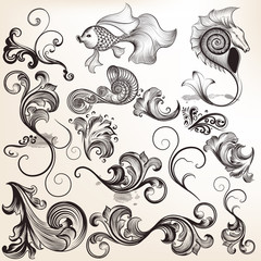 Wall Mural - Collection of vector calligraphic elements and flourishes