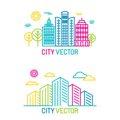 Wall Mural - Vector city and architecture logos in trendy bright linear style