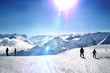 canvas print picture - Skipiste Alpenpanorama morgens Gegenlicht Montafon Vorarlberg