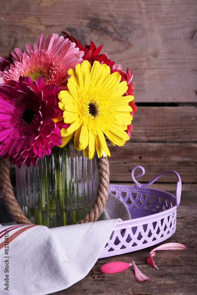 Still life with beautiful bright gerbera flowers