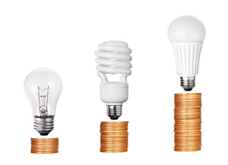 set of light bulb led cfl fluorescent isolated on white backgr