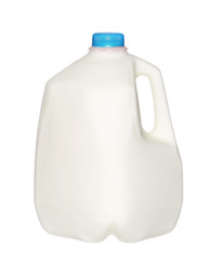 gallon Milk Bottle with blue Cap Isolated on White Background.