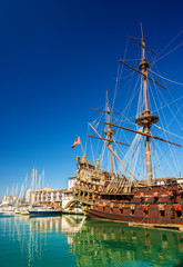 Poster - Sailing boat at the port of Genoa - Italy