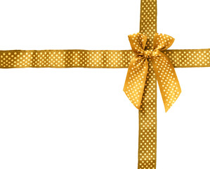 Shiny Ribbon gold (bow) gird box frame isolated on white backgro