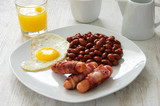 Fototapeta  - English Breakfast with sausage, egg, beans