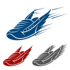 Wall Mural - running winged shoe icons with speed and motion trails