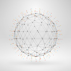 Wireframe polygonal element. 3D sphere with lines and dots