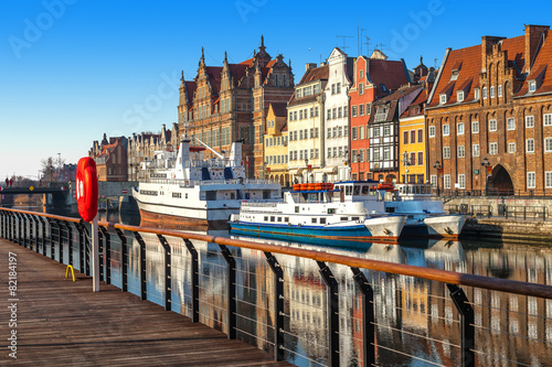 Obraz w ramie View of the riverside by the Motlawa river in Gdansk, Poland.