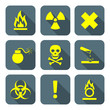 bright yellow color flat style hazardous waste symbols warning s