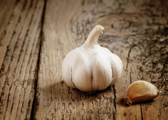 garlic on a wooden table