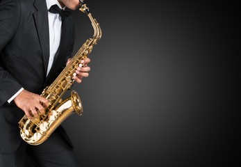 Poster - Sax. Black american jazz saxophone player. Vintage. Studio shot.