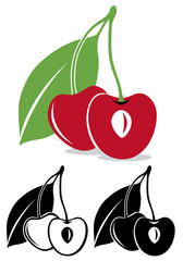 Poster - Vetor cherries in color and black and white