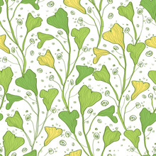 Vector Green Line Art Plants Seamless Pattern Background