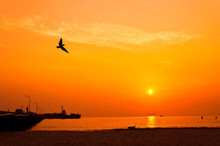 Sun Rise At Hua Hin Fishing Pier, Thailand