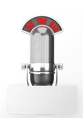 Poster - Vintage silver microphone with Blank Paper