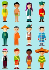 Wall Mural - multicultural national children in  traditional costumes