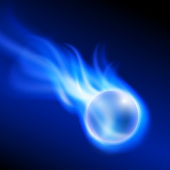 Flying burning ball on blue fire