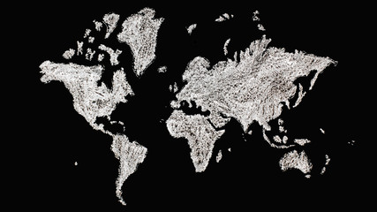 map of the world drawn with white chalk