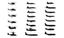 US Modern Military Aircraft Silhouettes Set Isolated Vector Illustrations