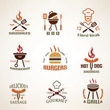Set Of Vintage Barbecue And Grill Labels, Badges And Design Elem
