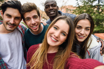 Poster - Multiracial group of friends taking selfie