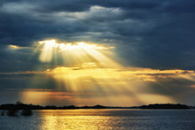 A Heaven Rays Of Sunshine On River
