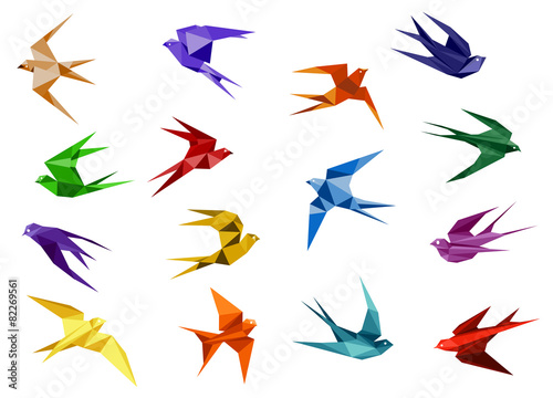 Naklejka - mata magnetyczna na lodówkę Colorful origami paper swallow birds