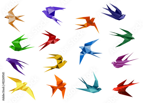 Naklejka na kafelki Colorful origami paper swallow birds