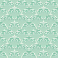 Wall Mural - seamless turquoise japanese art deco floral waves pattern vector