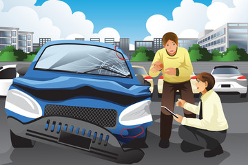 Wall Mural - Insurance agent assessing a car accident