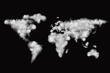 World Map Made Of White Clouds Isolated On Black